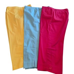 Talbots Perfect Skimmer Women's Chino Capri Pants 3 Pair Yellow Pink Blue 16